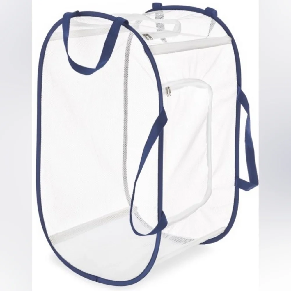 Whitmor Fabric Collapsible Hamper Blue/White 5588-7485-WNVY